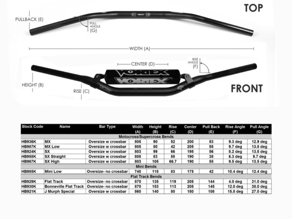 VORTEX HANDLEBAR V3 OS MX BLK - HB936K