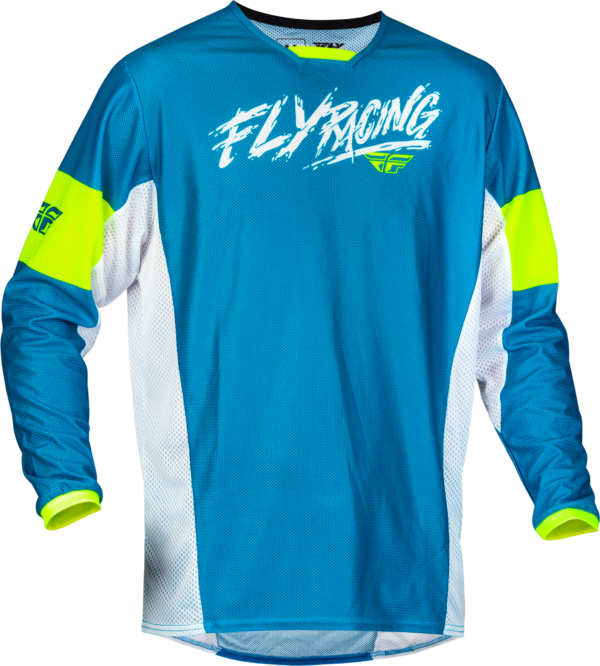 FLY RACING YTH KINETIC MESH KHAOS JERSEY BLUE/WHITE/HI-VIS YL - 377-332YL