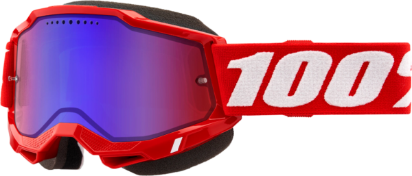 100-PERCENT ACCURI 2 SNOWMOBILE GOGGLE NEON RED MIRROR RED/BLUE LENS - 50022-00005