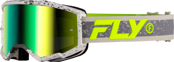 FLY RACING ZONE GOGGLE DARK GREY/HI-VIS W/ IRIDESCENT GRN MIRROR LENS - 37-51526