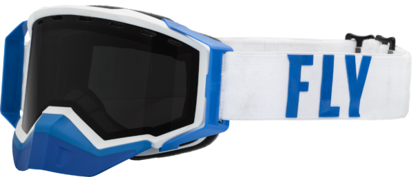 FLY RACING ZONE PRO SNOW GOGGLE WHT/BLUE W/ POLARIZED SMOKE LENS - 37-50339