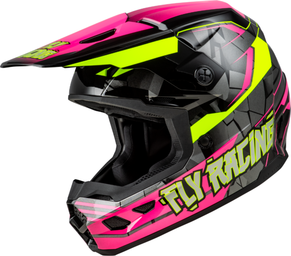 FLY RACING YOUTH KINETIC SCORCHED HELMET NEON PINK/HI-VIS/BLACK YM - A0030634YM