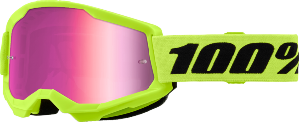 100-PERCENT STRATA 2 JUNIOR GOGGLE NEON YELLOW MIRROR PINK LENS - 50032-00010