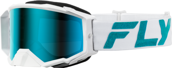 FLY RACING ZONE ELITE GOGGLE WHITE/TEAL W/ LIGHT GRN MIRROR/SMOKE LENS - 37-51907