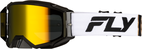 FLY RACING ZONE PRO GOGGLE WHITE/BLK/GOLD W/ GOLD MIRROR/SMOKE LENS - 37-5189