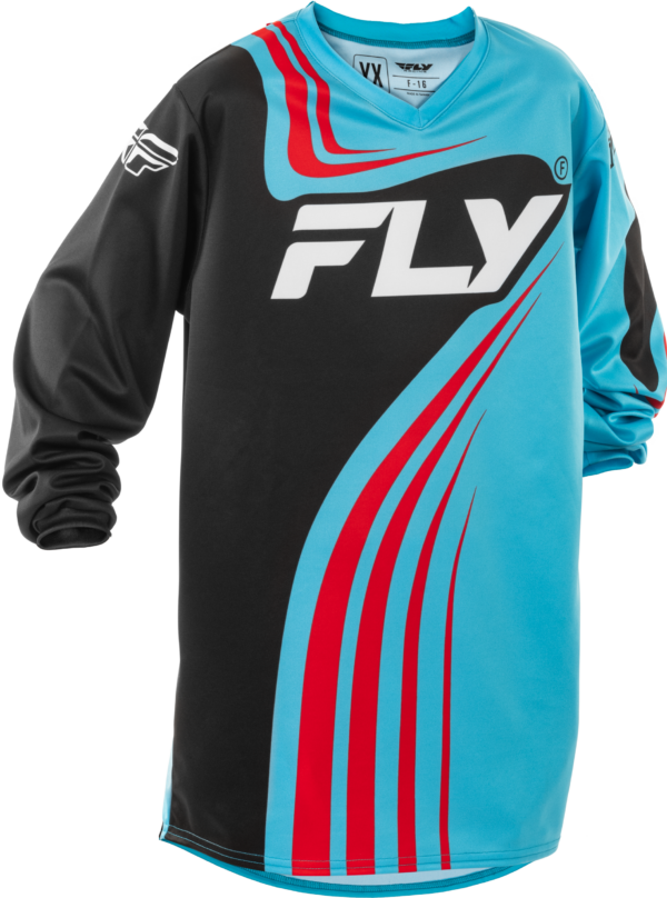 FLY RACING YOUTH F-16 JERSEY CYAN/BLACK/RED YXL - 378-221YXL