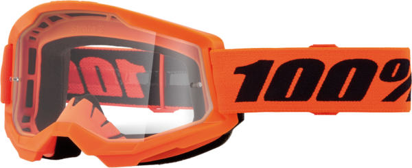 100-PERCENT STRATA 2 JUNIOR GOGGLE NEON ORANGE CLEAR LENS - 50031-00009