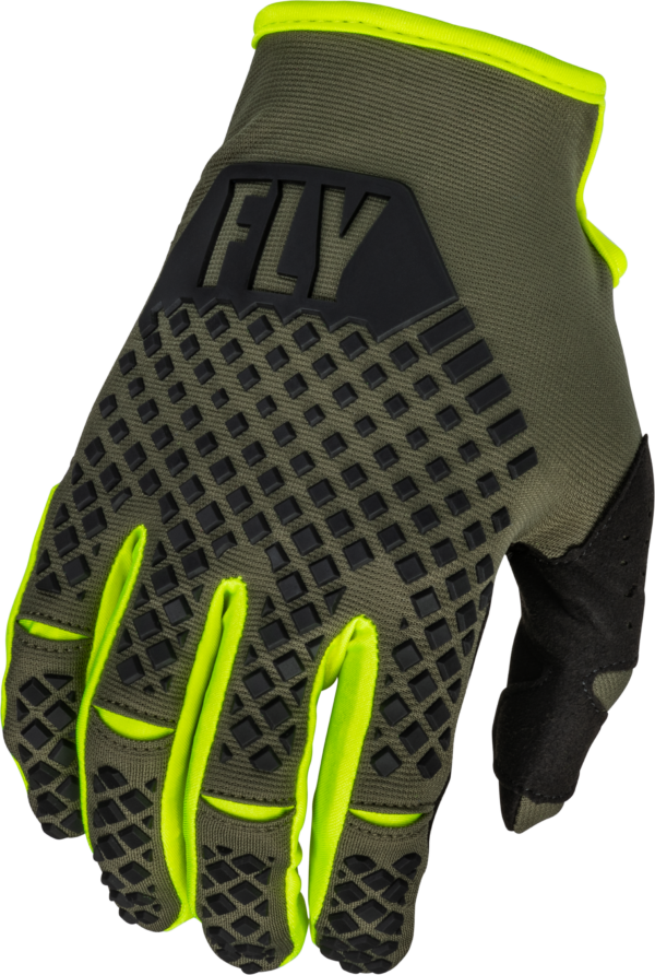 FLY RACING YOUTH KINETIC GLOVES OLIVE GREEN/HI-VIS YL - 376-413YL