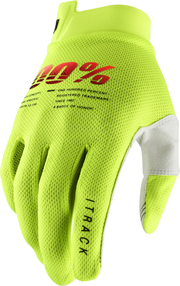 100-PERCENT ITRACK YOUTH GLOVES FLUO YELLOW SM - 10009-00004