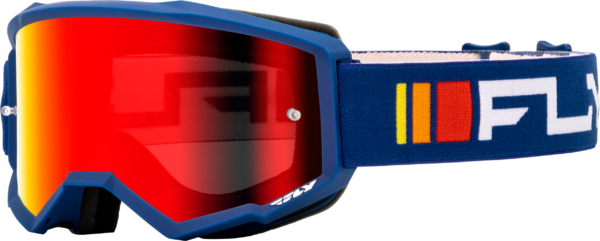 FLY RACING YOUTH ZONE GOGGLE NAVY/WHITE W/ RED MIRROR/SMOKE LENS - 37-51521Y