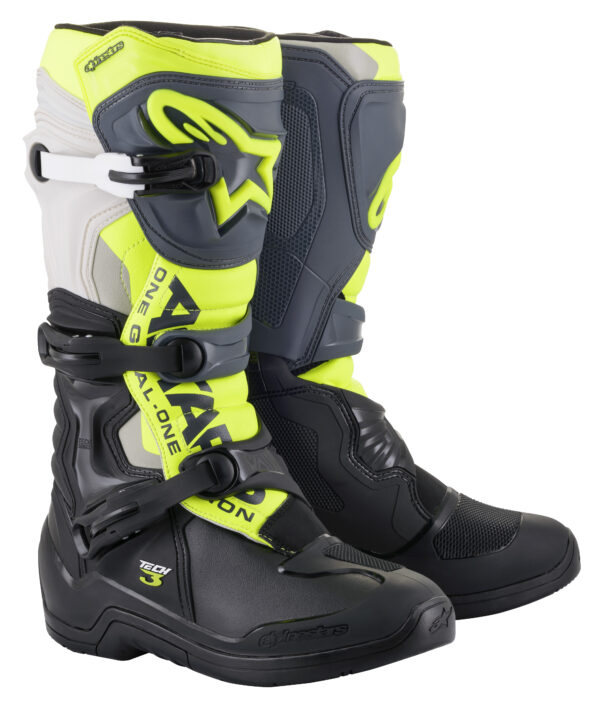 ALPINESTARS TECH 3 BOOTS BLK/COOL GREY/YLW/FLUO SZ 12 - 2013018-1055-12