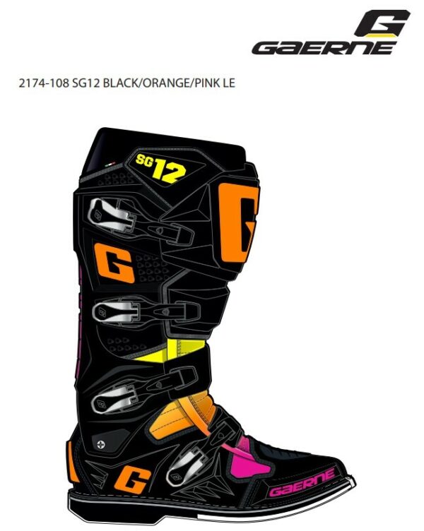 GAERNE SG12 LE BOOTS BLACK/ORANGE/PINK SZ 10 - 2174-108-44,5