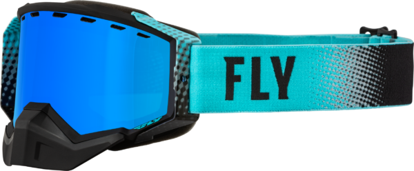 FLY RACING ZONE SNOW GOGGLE BLACK/AQUA W/ SKY BLUE MIRROR/SMOKE LENS - 37-50260