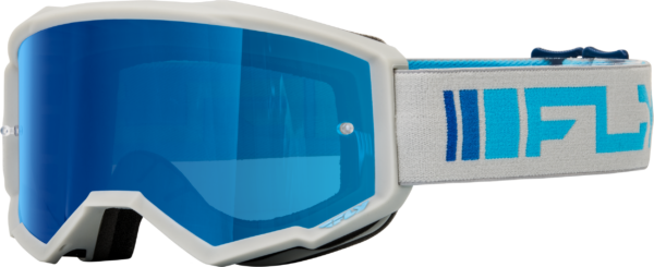 FLY RACING YOUTH ZONE GOGGLE SILVER/BLUE W/ DARK BLUE MIRROR/SMOKE LENS - 37-51523Y