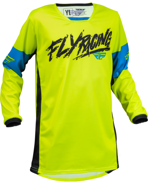 FLY RACING YOUTH KINETIC KHAOS JERSEY HI-VIS/BLACK/CYAN YX - 376-422YX