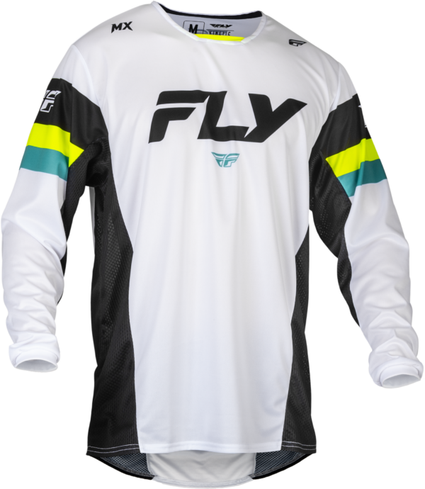 FLY RACING KINETIC PRIX JERSEY WHITE/BLACK/HI-VIS LG - 377-423L